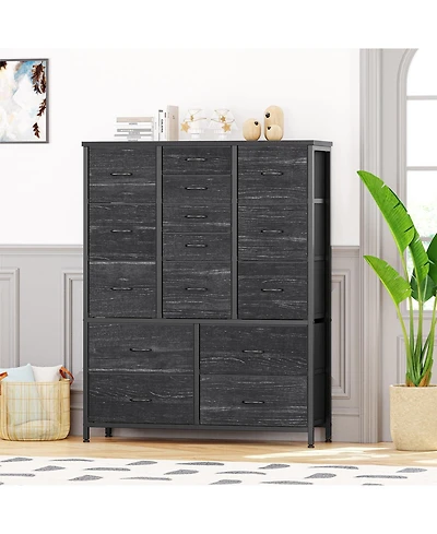 15 Drawers Fabric Dresser for Bedroom, Tall Vertical Storage Dresser & Chests of Drawers, Storage Drawer Organizer w/Metal Frame