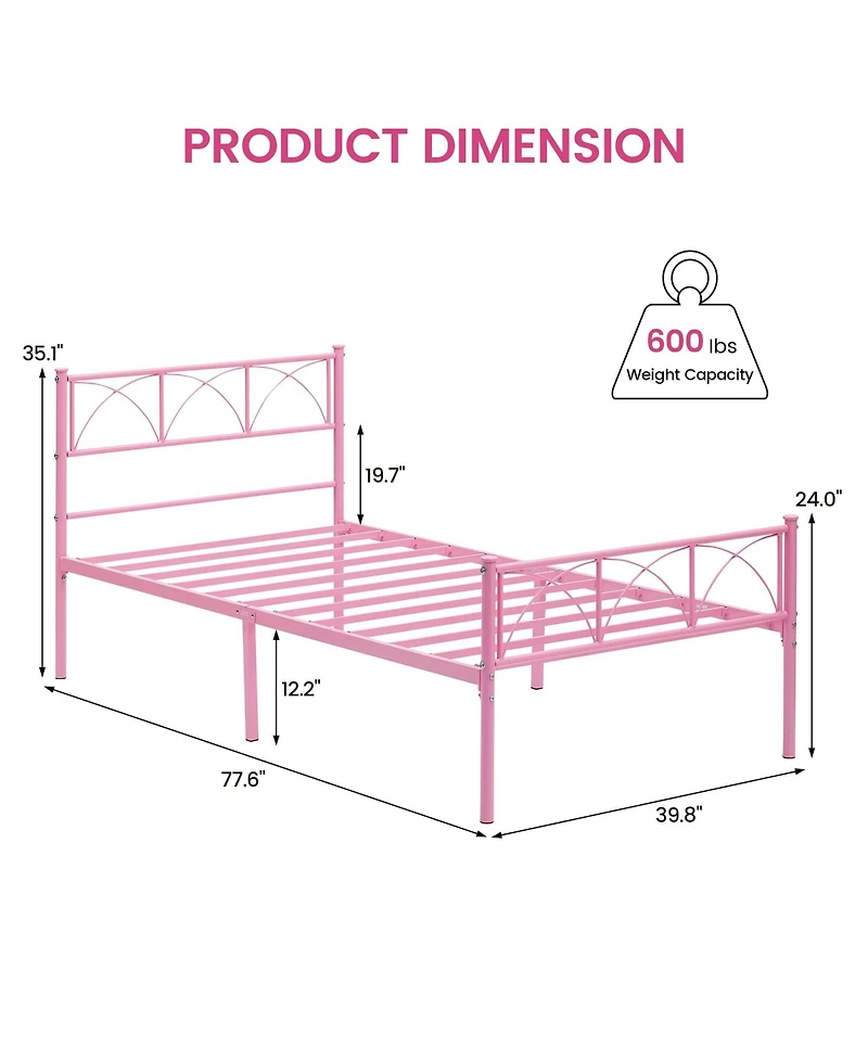 gaomon Twin Bed Frame with Headboard, 12.2" H Metal Platform Bed Frame