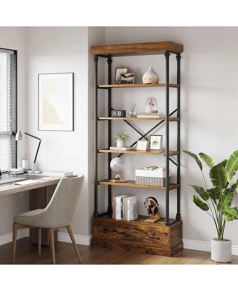 gaomon Bookshelf with Drawers Tall Bookcase 5 Tier Bookshelves Vintage Bookshelf