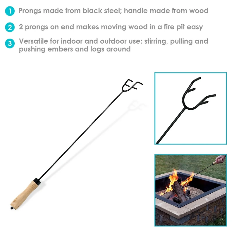 Indoor/Outdoor Steel Camp Fire Pit or Fireplace Log Poker Stick Tool with Wooden Handle - 26"