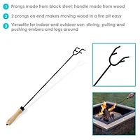 Indoor/Outdoor Steel Camp Fire Pit or Fireplace Log Poker Stick Tool with Wooden Handle - 26"