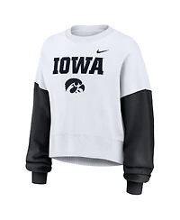 Nike Women's White Iowa Hawkeyes Color-Block Oversized Cropped Pullover Sweatshirt