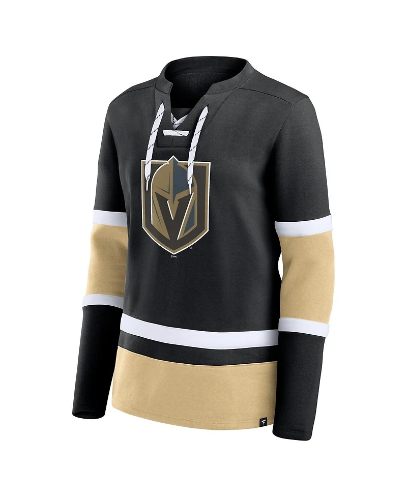 Fanatics Women's Black Vegas Golden Knights Prime Time Lace-Up Long Sleeve T-Shirt