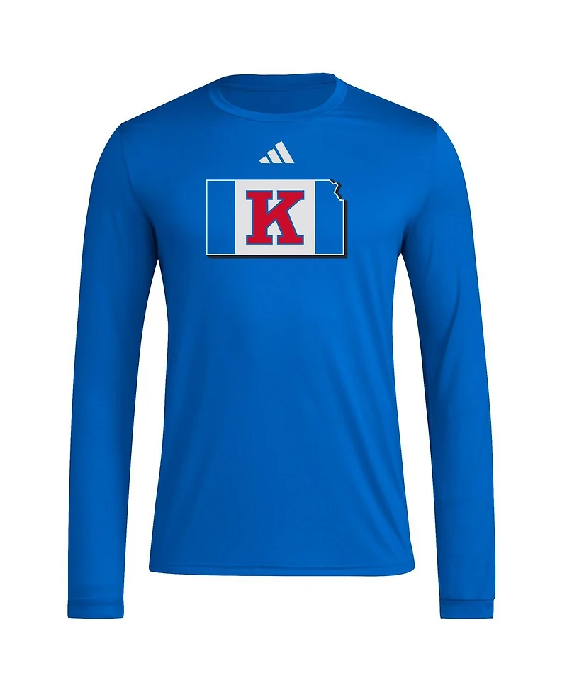 Adidas Men's Royal Kansas Jayhawks Basketball State Outline Pre-Game Long Sleeve T-Shirt