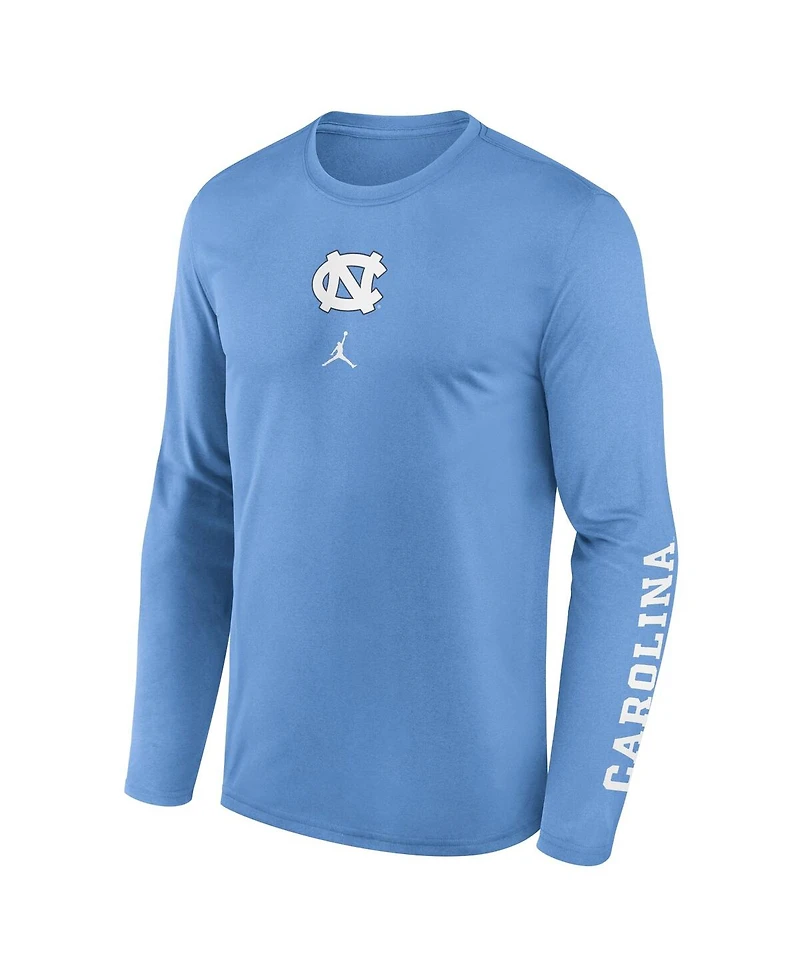 Jordan Men's Carolina light Blue North Tar Heels Primetime Center Lockup Two-Hit Legend Long Sleeve T-Shirt