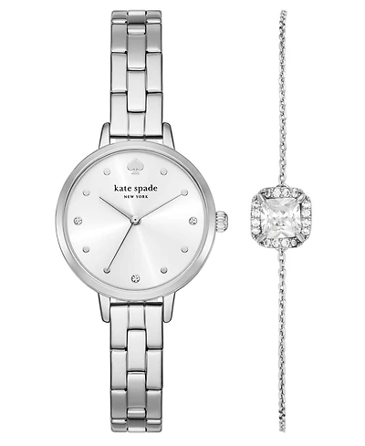 Kate Spade New York Women's Metro Three-Hand Silver-Tone Alloy Watch and Bracelet Set, 30mm