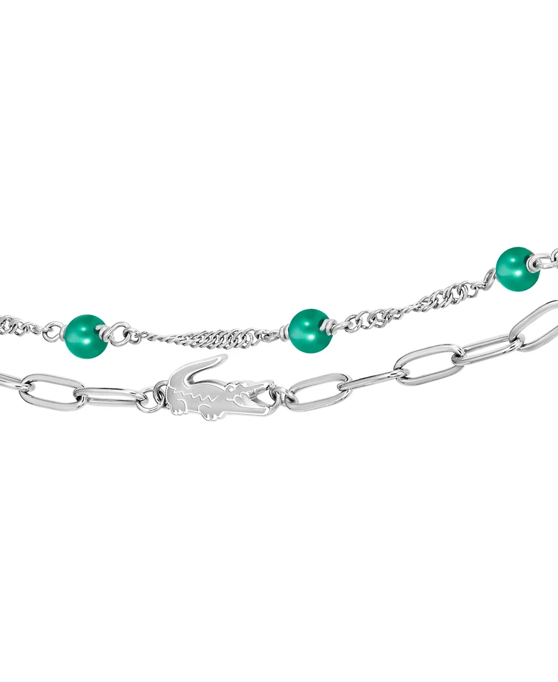 Lacoste Deva Black Onyx Stone Bead Crocodile Charm Bracelet
