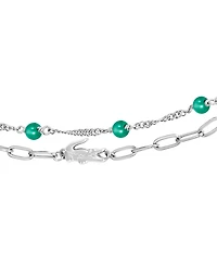 Lacoste Deva Black Onyx Stone Bead Crocodile Charm Bracelet