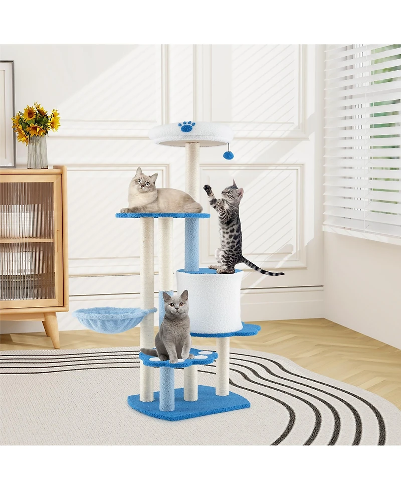 Gymax 54'' Cat Tree Tower w/ Sisal Scratching Posts Bell Cat Perch Cat Condo