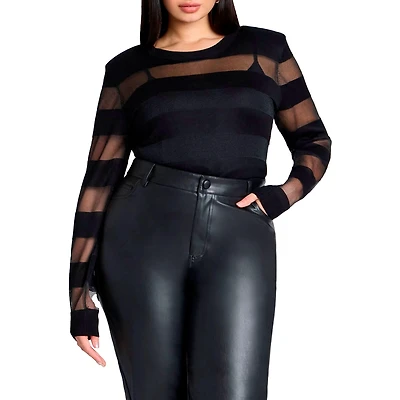 Eloquii Women's Sheer Stripe Sweater With Shoulder Pad