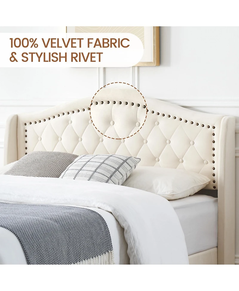 gaomon Queen Size Upholstered Platform Bed Frame with Tall Headboard 47.2"