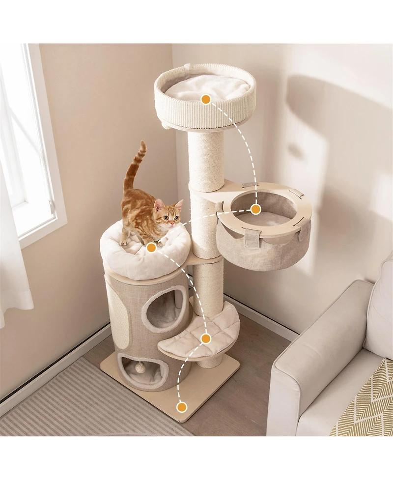 Gymax 61'' Cat Tree for Indoor Cats w/ 2-stoery Condo Top Perch Sisal Scratching Posts
