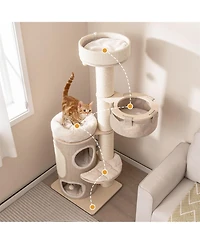 Gymax 61'' Cat Tree for Indoor Cats w/ 2-stoery Condo Top Perch Sisal Scratching Posts
