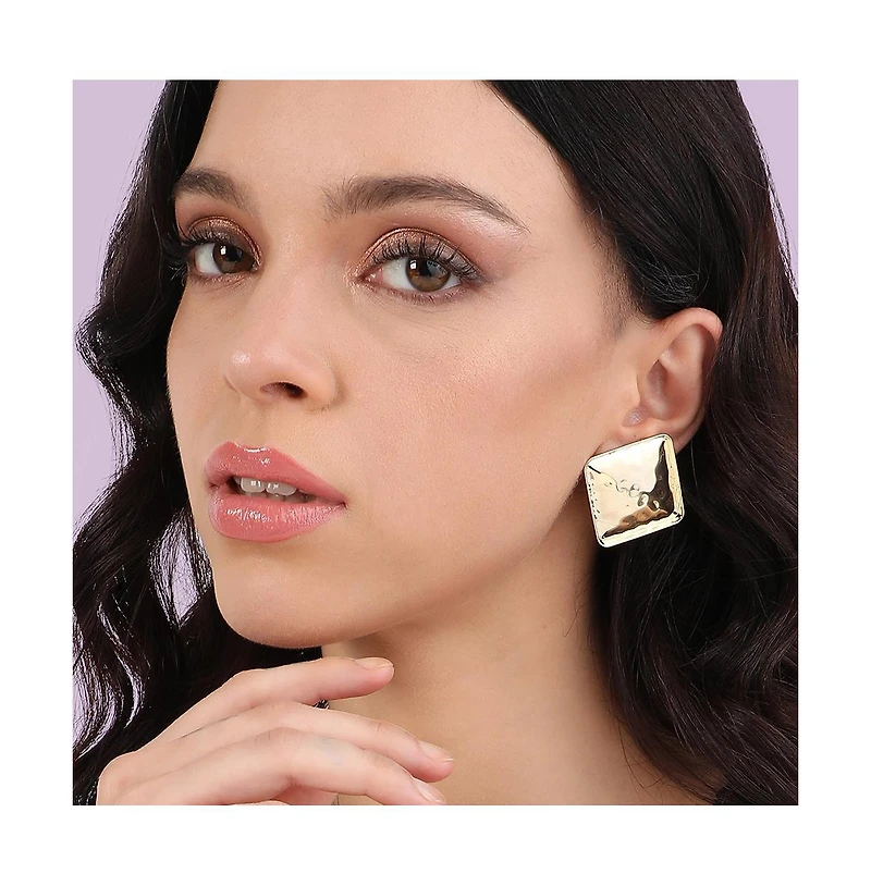 Dented Minimal Square Stud Earrings