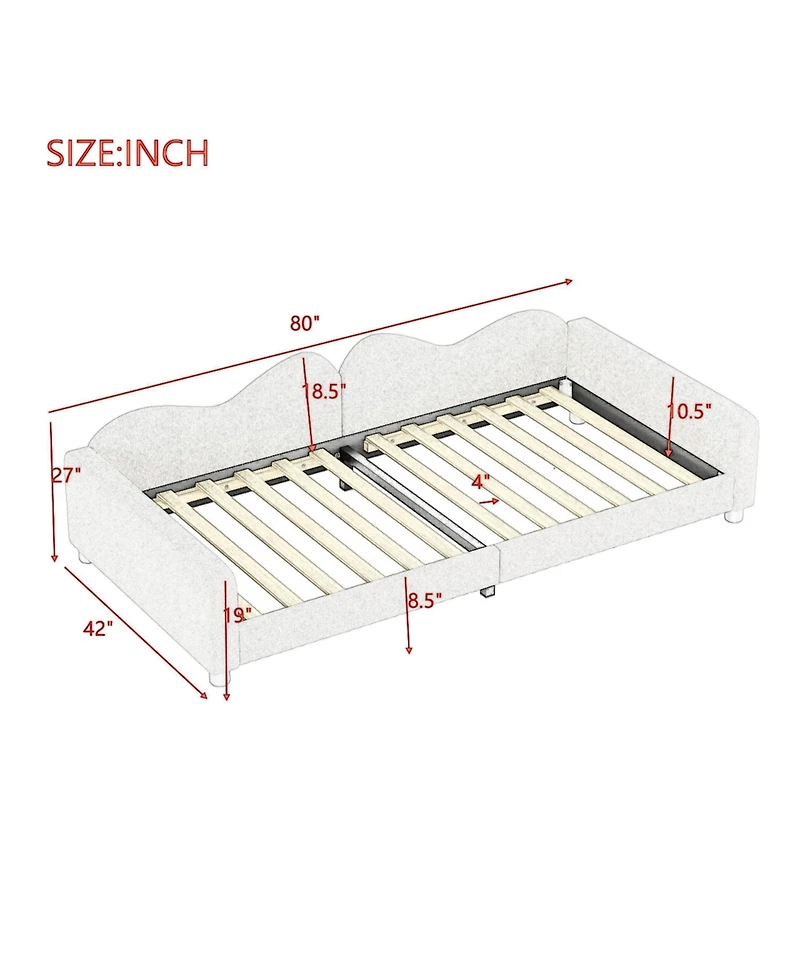 Upholstered Daybed, Sherpa Fabric Sofabed with Cloud-Shaped Backrest, No Box-spring Needed