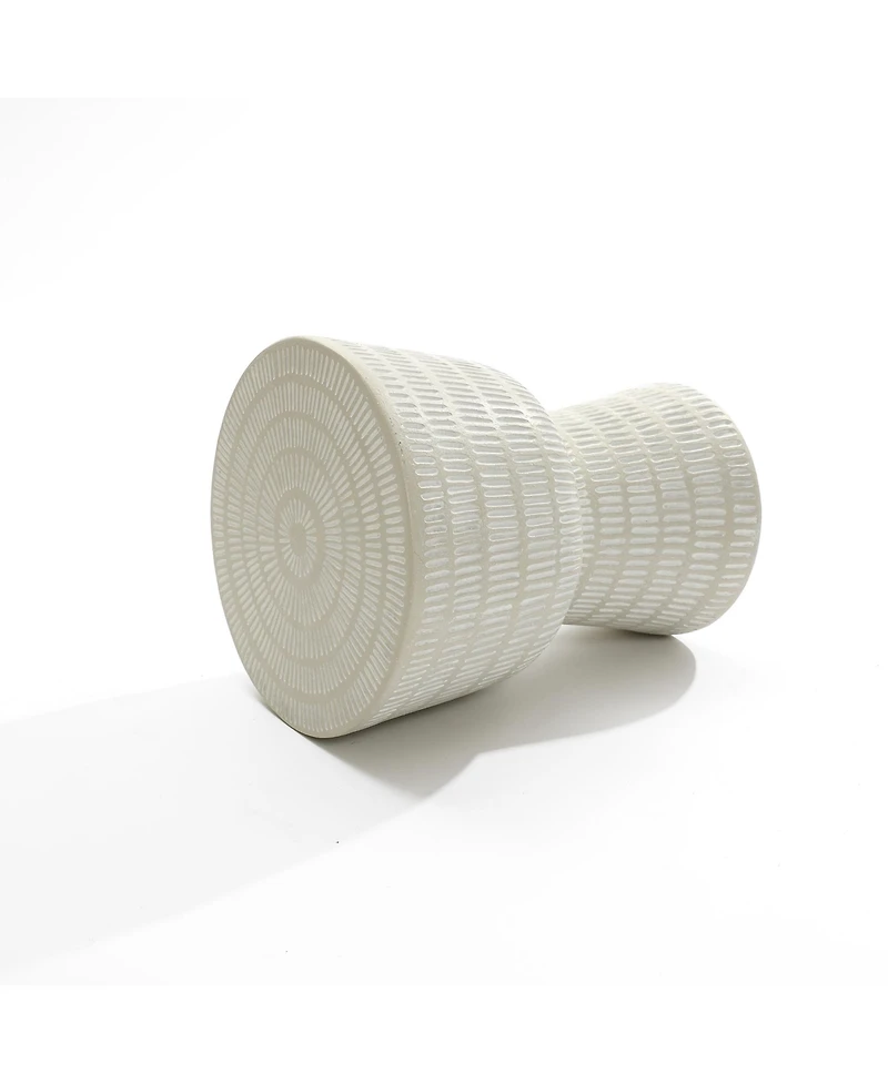 LuxenHome Outdoor and Indoor Round Spiral Pattern Side Table, Off White