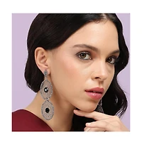 Intricate Stone Oval Long Drop Earrings