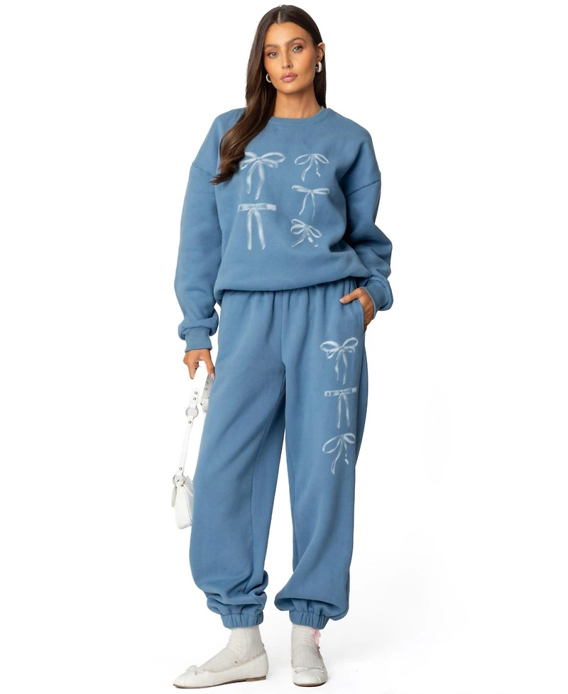 Edikted Womens Bow Bliss Oversized Sweatpants