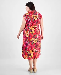 julia jordan Plus Floral-Print Button-Down Shirtdress