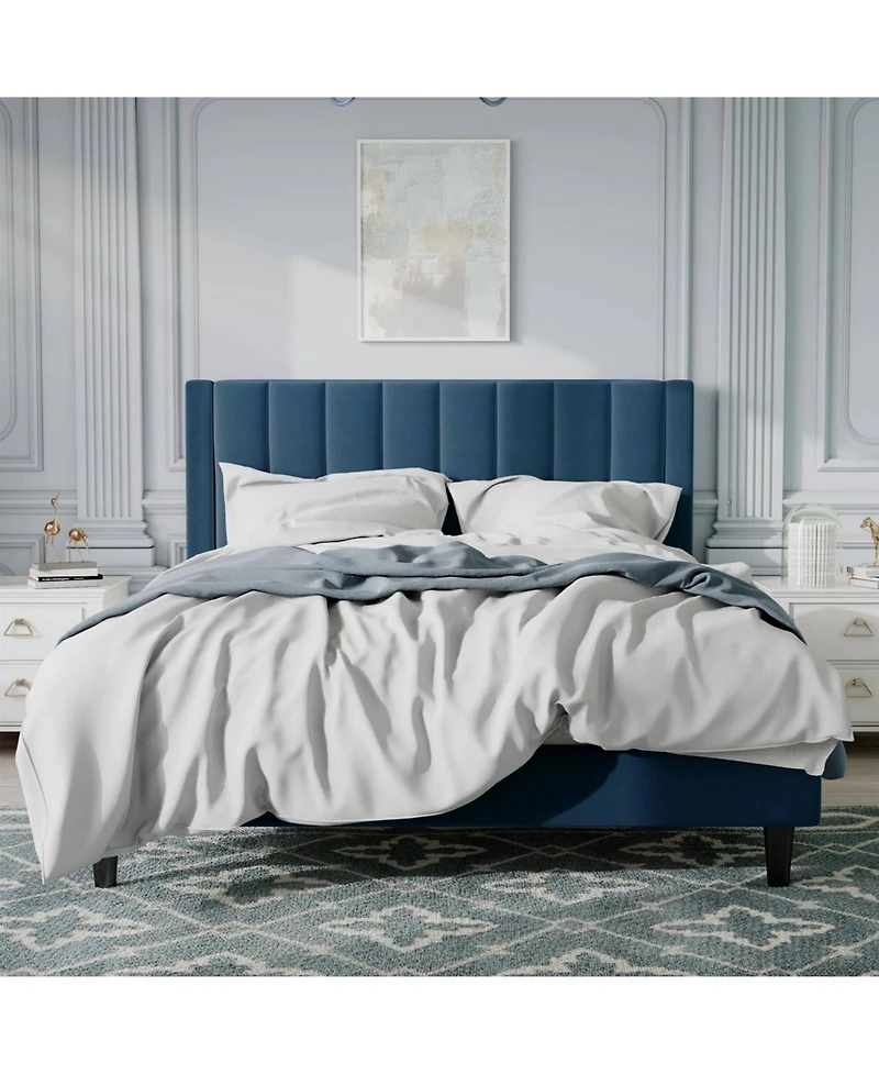 Contemporary Upholstered Bed Frame with Headboard – Sturdy Platform Bed for Bedroom, Easy Assembly