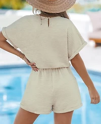 Cupshe Women's Neutral V-Neck Drawstring Romper