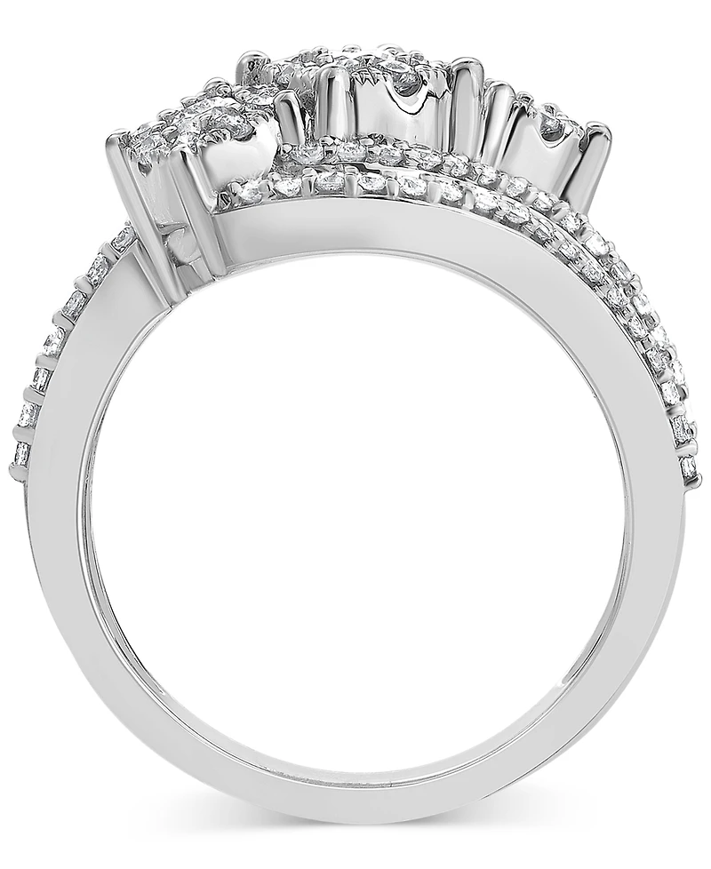 Diamond Round & Baguette Triple Cluster Swirl Ring (1 ct. t.w.) in 10k White Gold