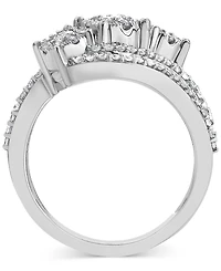 Diamond Round & Baguette Triple Cluster Swirl Ring (1 ct. t.w.) in 10k White Gold