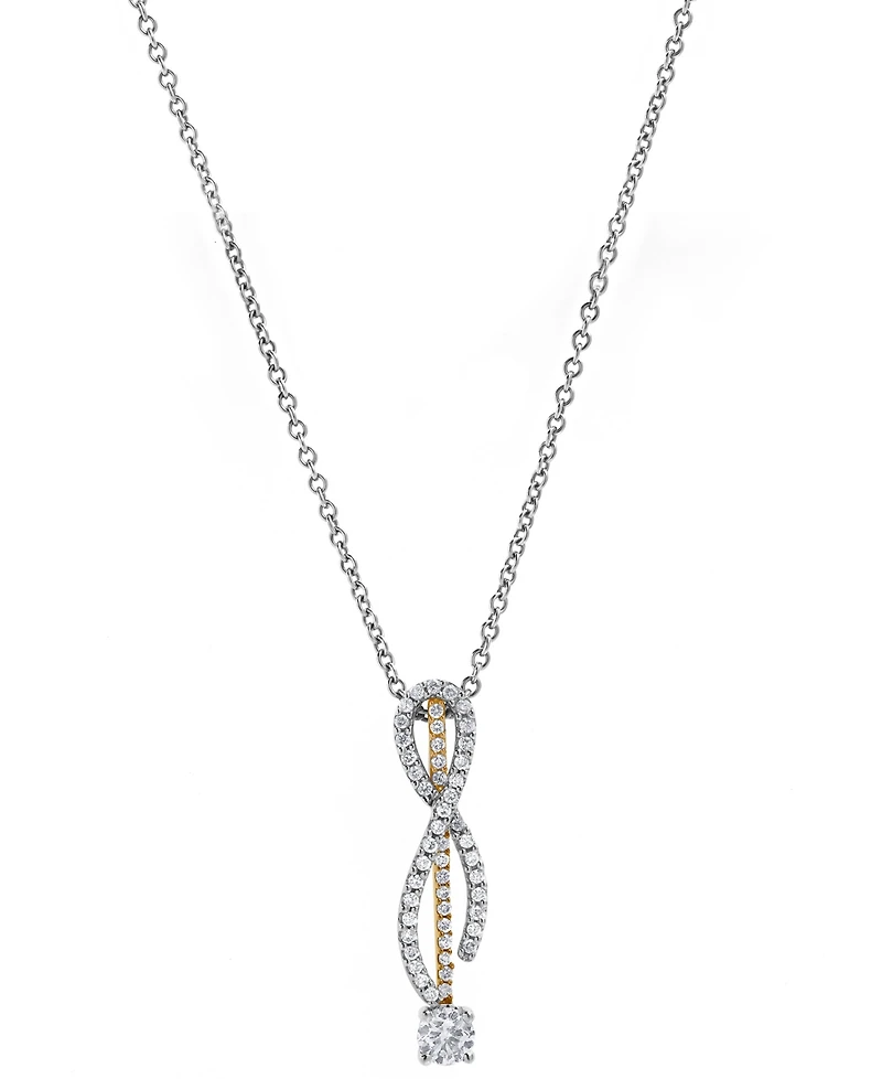 Diamond Ribbon Inspired 18" Pendant Necklace (1/2 ct. t.w.) in 14k Two-Tone Gold