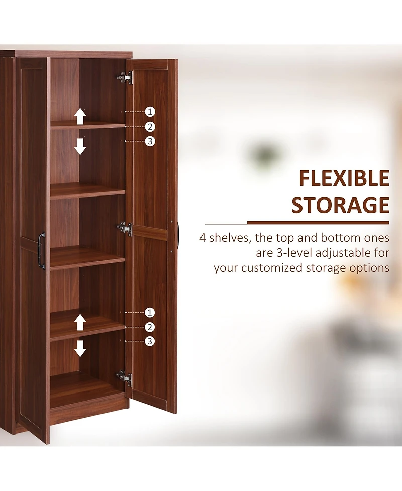 Homcom 63" Kitchen Pantry, Storage Cabinet with 2 Doors, Adjustable Shelves