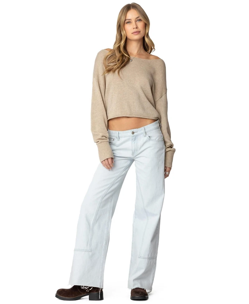 Edikted Womens Aviv Wide Neck Oversized Sweater