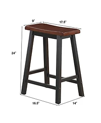 Gymax Set of 2 Bar Stools 24''H Saddle Seat Pub Chair Home Kitchen Dining Room Brown