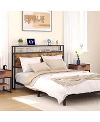 gaomon Queen Size Headboard, Headboard with 2 Outlets, Led Lights and Usb Ports, Adjustable Height, Storage Rack, Sturdy and Stable, Easy Assembly, Ru