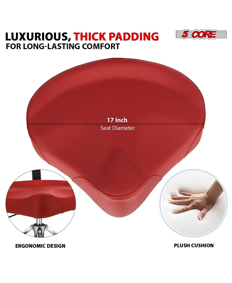 5 Core Drum Throne with Backrest Thick Padded Adjustable Guitar Stool Motorcycle Style Saddle Music Chair Seat for Adult Drummers