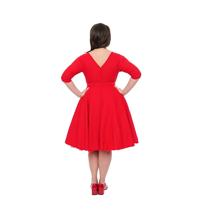 Unique Vintage Plus Three Quarter Sleeve Belted Devon Swing Dress
