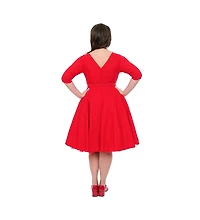 Unique Vintage Plus Three Quarter Sleeve Belted Devon Swing Dress