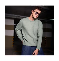 Campus Sutra Men's Sage Green Textured Knit Pullover Sweater