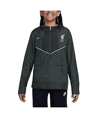 Nike Big Boys and Girls Black Liverpool Amplify Windrunner Anorak Half-Zip Hoodie Jacket