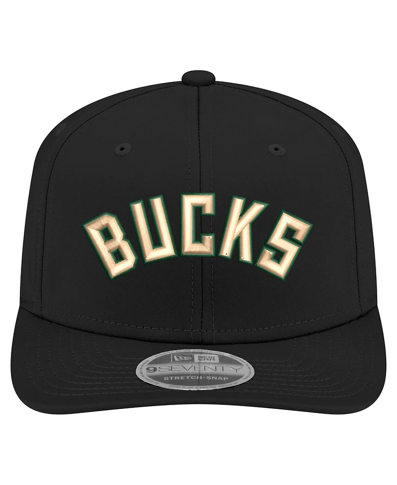New Era Men's Black Milwaukee Bucks Statement Edition Jersey Hook 9SEVENTY Stretch-Snap Hat
