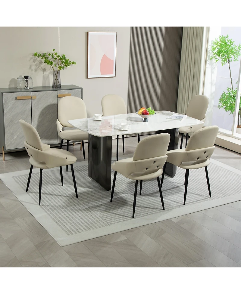 Dyhome Faux Leather Upholstered Dining Chairs Set of 6, Modern Design Side With Metal Leg and Back