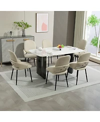 Dyhome Faux Leather Upholstered Dining Chairs Set of 6, Modern Design Side With Metal Leg and Back
