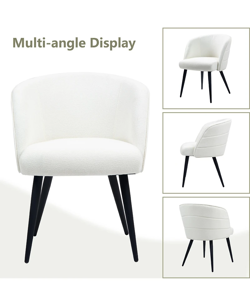 Dyhome Upholstered Fabric Dining Chairs with Black Metal Legs, Modern Curved Backrest Kitchen Chairs, Set of 6