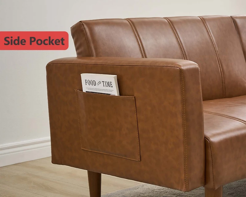 gaomon 75" Futon Sofa Bed, Mid-Century Modern Futon Couch, Convertible Sleeper Sofa with Adjustable Backrest, Loveseat, Small Sofa with Side Pockets,