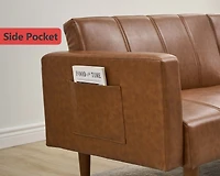 gaomon 75" Futon Sofa Bed, Mid-Century Modern Futon Couch, Convertible Sleeper Sofa with Adjustable Backrest, Loveseat, Small Sofa with Side Pockets,