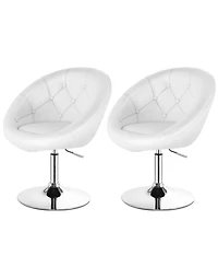 Gymax Set of 2 Swivel Bar Stools Height Adjustable Round Tufted Back Bar Chairs