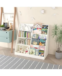 Lovmor Kids Bookshelf and Toy Storage Organizer, Multifunctional 4 Tier Wooden Kids Book Shelf with Bookcase Display Stand in Kids Room
