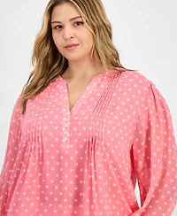 Tommy Hilfiger Plus Dot Print Pintuck 3/4-Sleeve Top