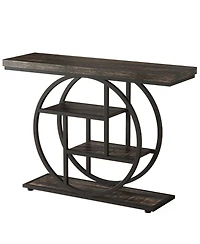 Tribesigns 41.3" Console Table, Industrial 4-Tier Sofa Table Entryway with Circle Base, Narrow Wood Accent Tables Shelves, Light Brown
