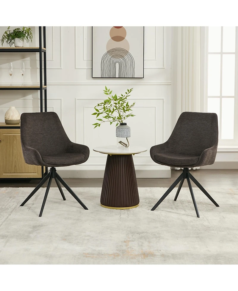 Dyhome Swivel Dining Chairs Set of 2, Mid Century Modern Room with Metal Frame, Linen Upholstered Back Side Chair