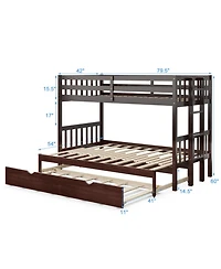 Twin Pull-Out Bunk Bed with Trundle Wooden Ladder