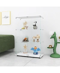 Lovmor Two-door Glass Display Cabinet 3 Shelves with Door, Floor Standing Curio Bookshelf for Living Room Bedroom Office